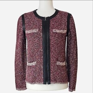 RAG & BONE Burgundy Tweed Blazer with Black 100%‎ Leather Trim. Sz M